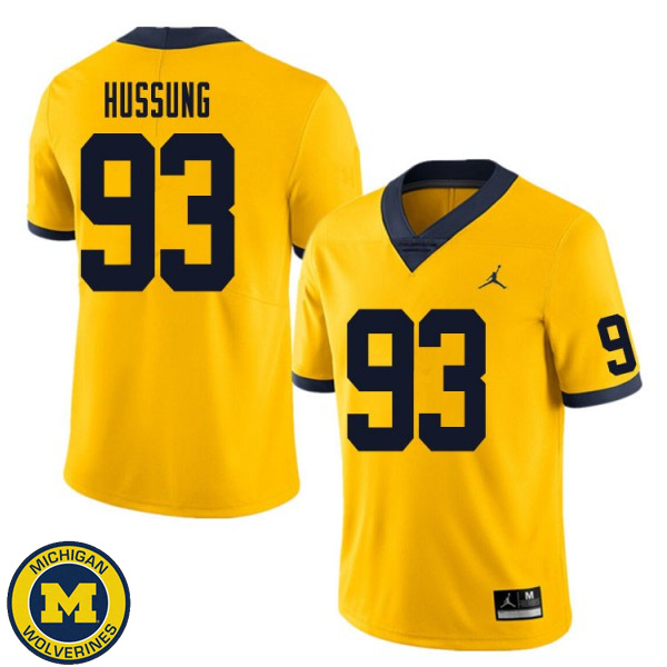 Men's University of Michigan #93 Cole Hussung Yellow Player Jersey